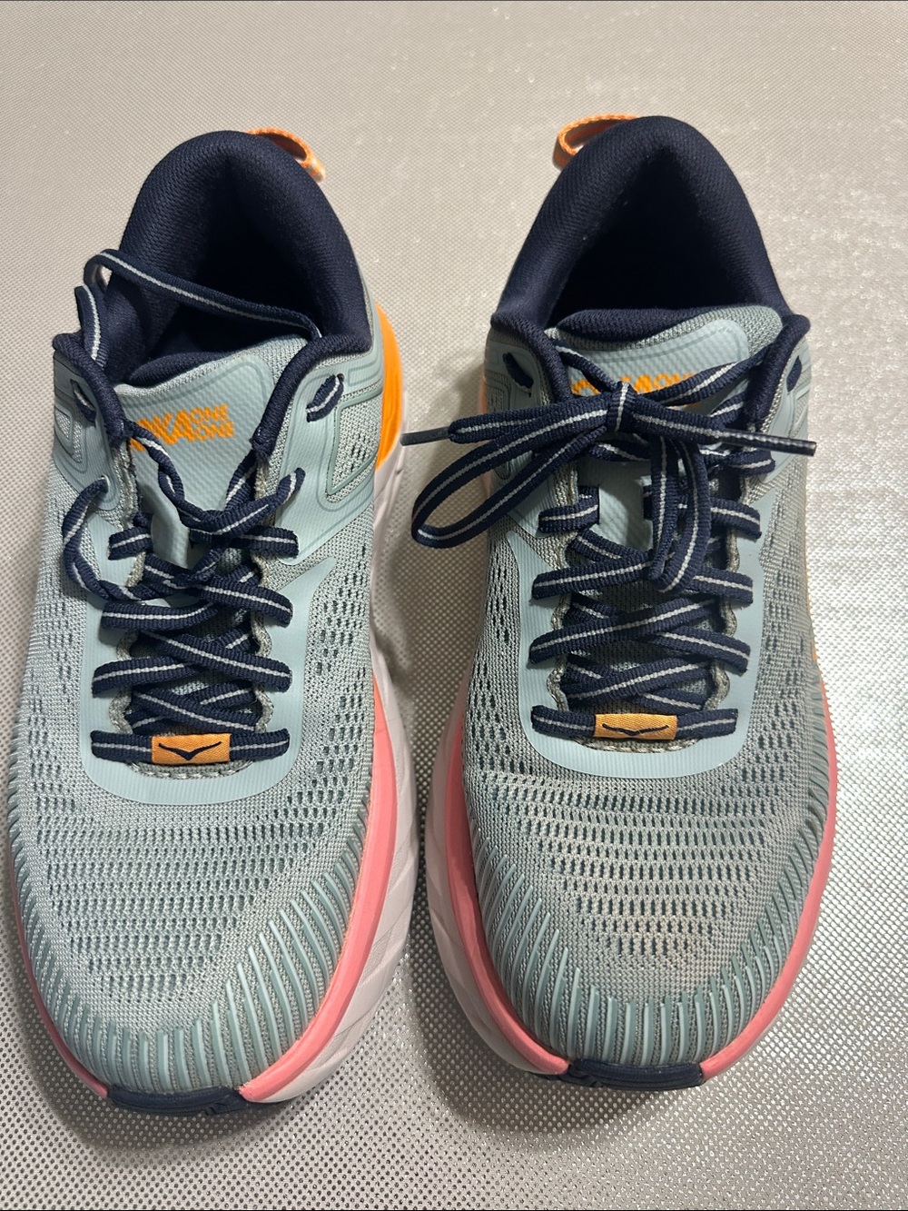 Hoka One One Women’s Running Shoes - Mint Green with Coral and Orange Trim - Picture 2 of 10
